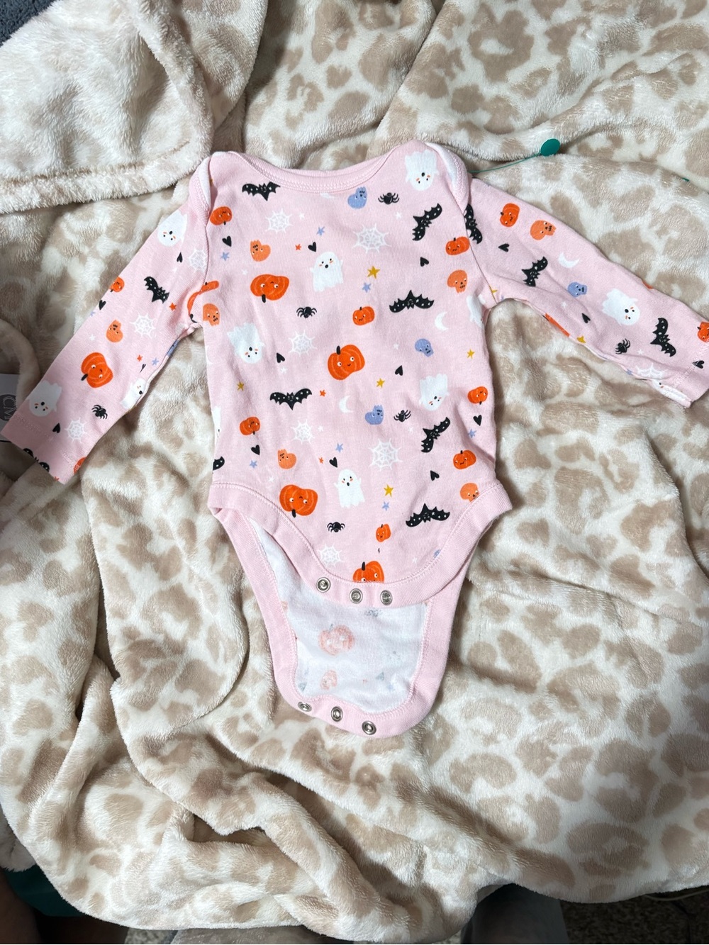 Old Navy Pink Halloween Print Long-Sleeve Baby One-Piece